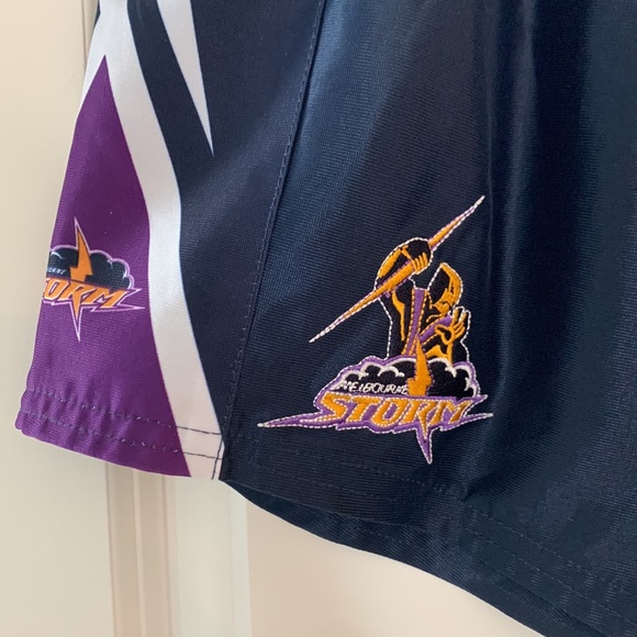 Mens 2XL XXL Navy ISC Team NRL Melbourne Storm Rugby Footy Replica Shorts Used - Picture 3 of 9